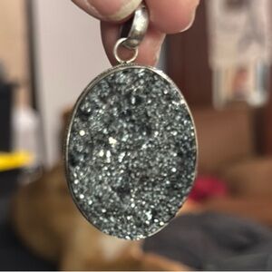 Sparkling Pyrite Druzy Oval Pendant